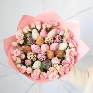 Lovely Day Bouquet with Chocolate Covered Strawberries and Roses