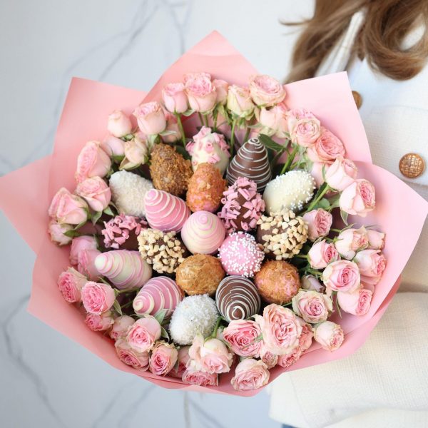 Lovely Day Bouquet with Chocolate Covered Strawberries and Roses - Image 3