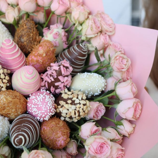 Lovely Day Bouquet with Chocolate Covered Strawberries and Roses - Image 2