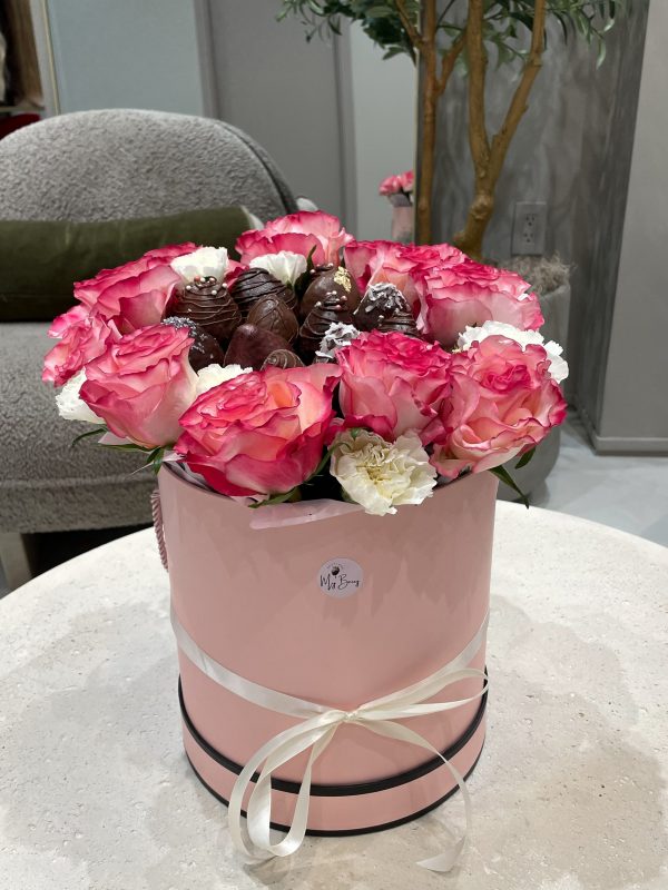 “Be Mine” Boquet with chocolate-covered strawberries, roses and carnations - Image 2