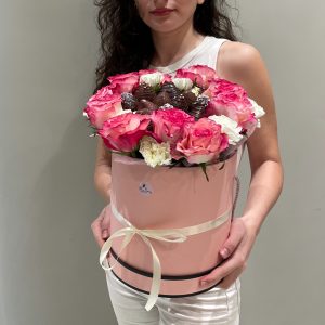 “Be Mine” Boquet with chocolate-covered strawberries, roses and carnations